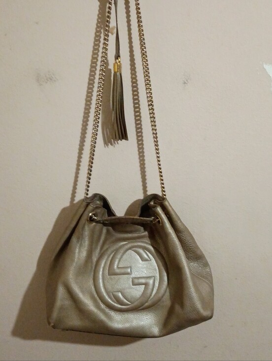 Gucci Handbags - Gold Leather Shoulder Bag with Tassel Chain Strap